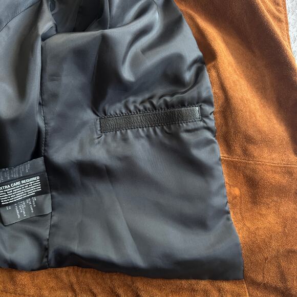 Andrew Marc Genuine Suede Leather Moto Bomber Jacket Brown Size Medium NWT - Picture 12 of 14